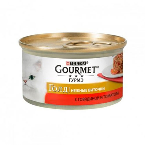 Gourmet Gold (Гурмет Голд) с говядиной и томатами "Нежные биточки" консерва для кошек 85г